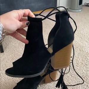 Black lace up booties (open toe)